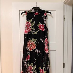 Robbie Bee Black Maxi Dress with Pink Floral Design